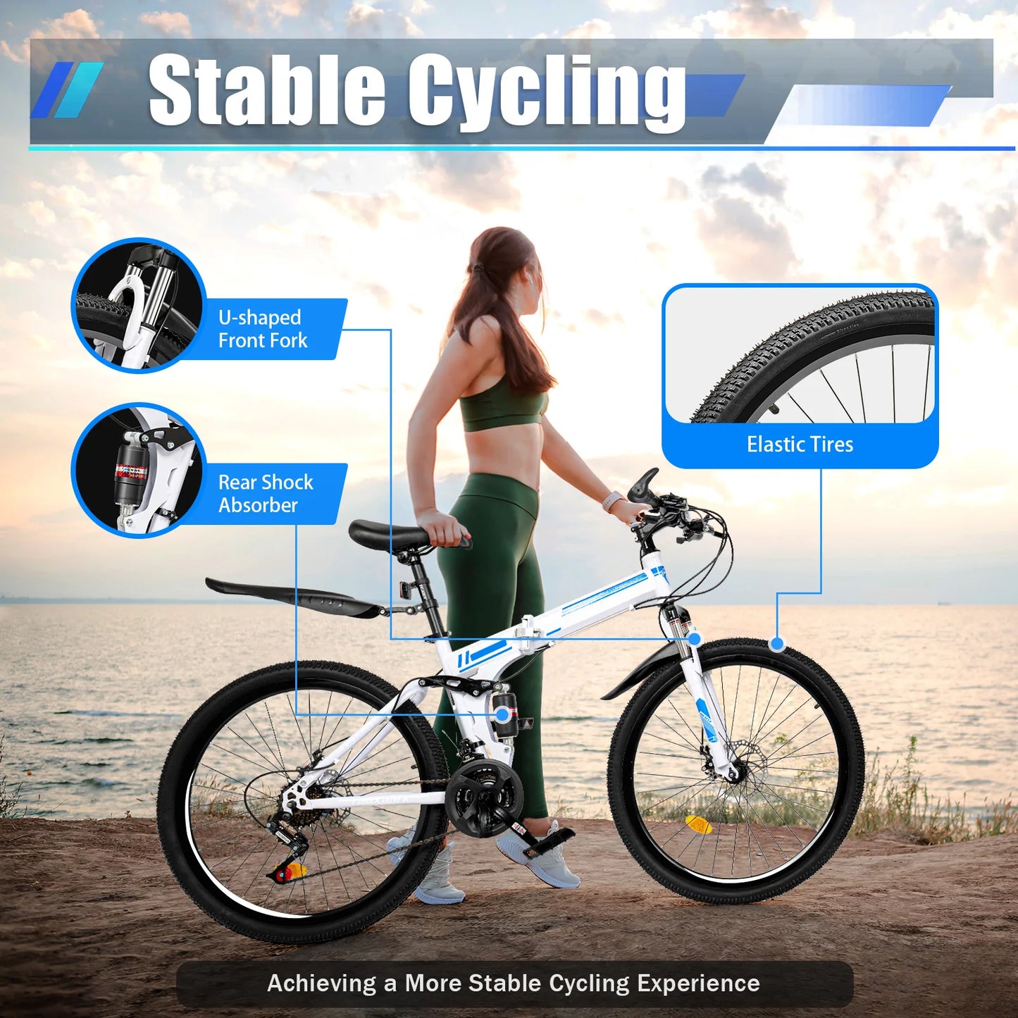 26 Inch Outdoor Mountain Bike, 21 Speed Foldable Bicycle