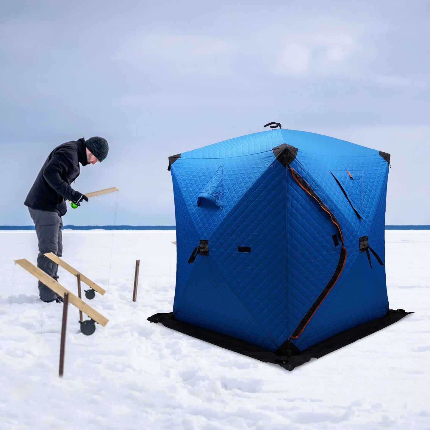 Portable Ice Fishing Tent Camping Shelter Outdoor Thermal Fishing Tent Red/Orange/Blue/Camouflage