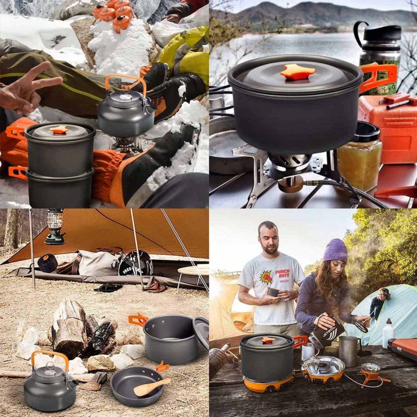 New Experience Unforgettable Adventure with Lightweight, Durable Aluminum Camping Cookware Set