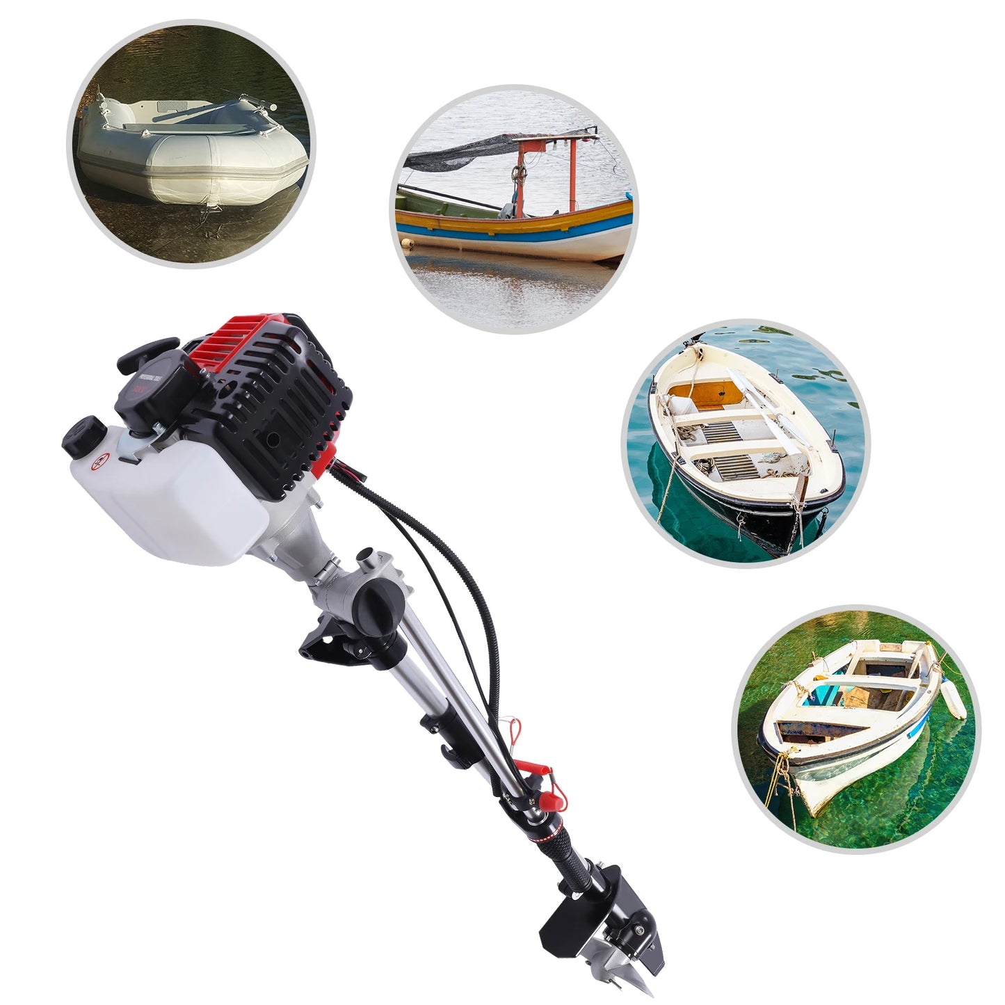 2.3 HP 2 Stroke Gas-Powered Outboard Trolling Motor 52CC Boat Engine Long Shaft