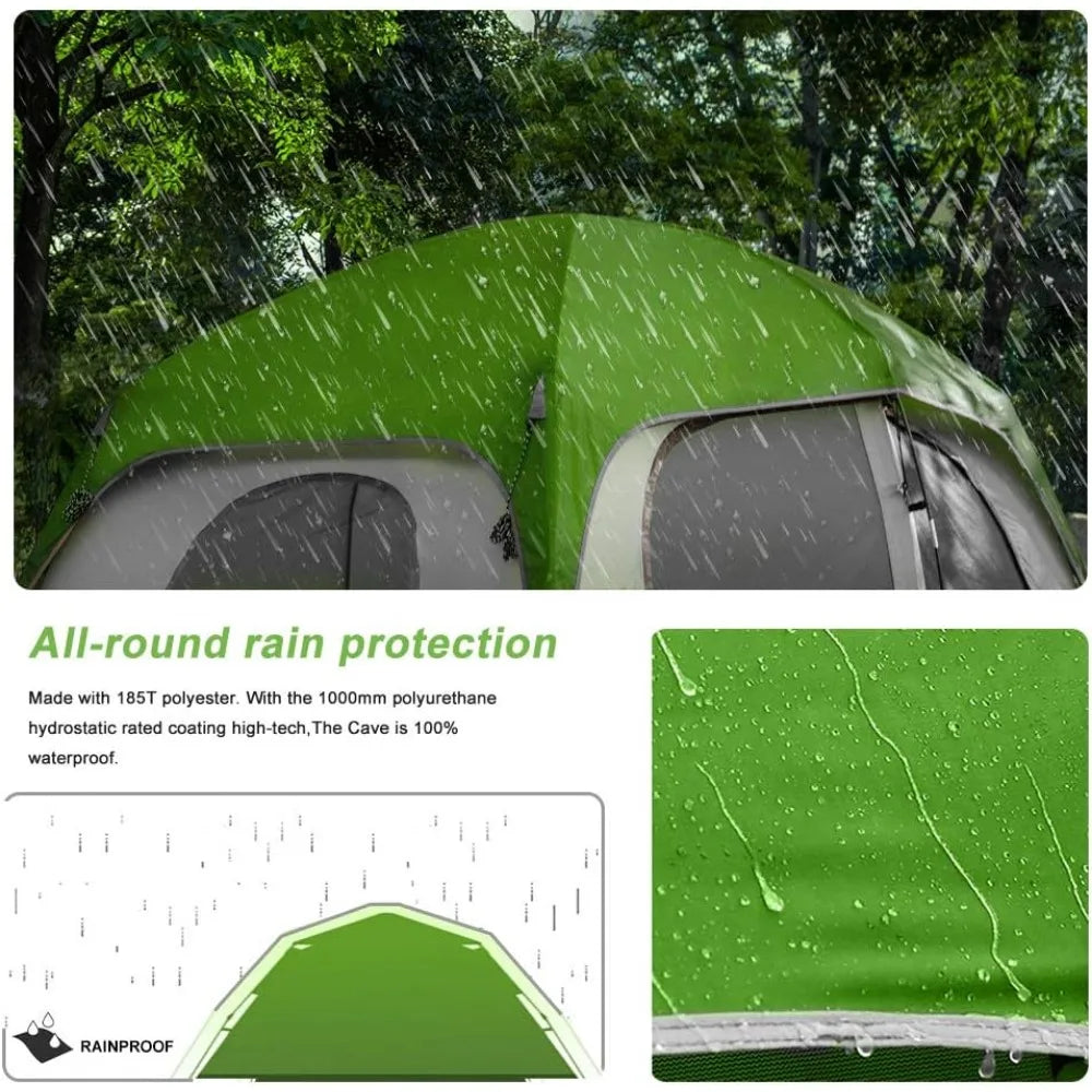 6Person-Camping-Tents, Waterproof Windproof Family Tent with Top Rainfly