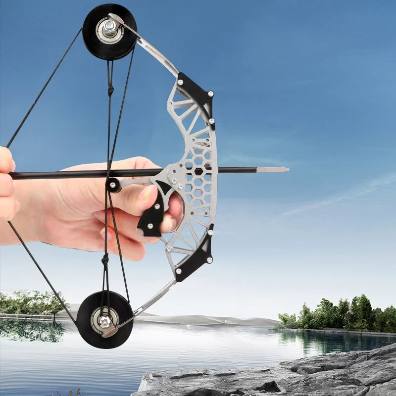 Mini Compound Bow Large Toy Bow Metal with Four Arrows