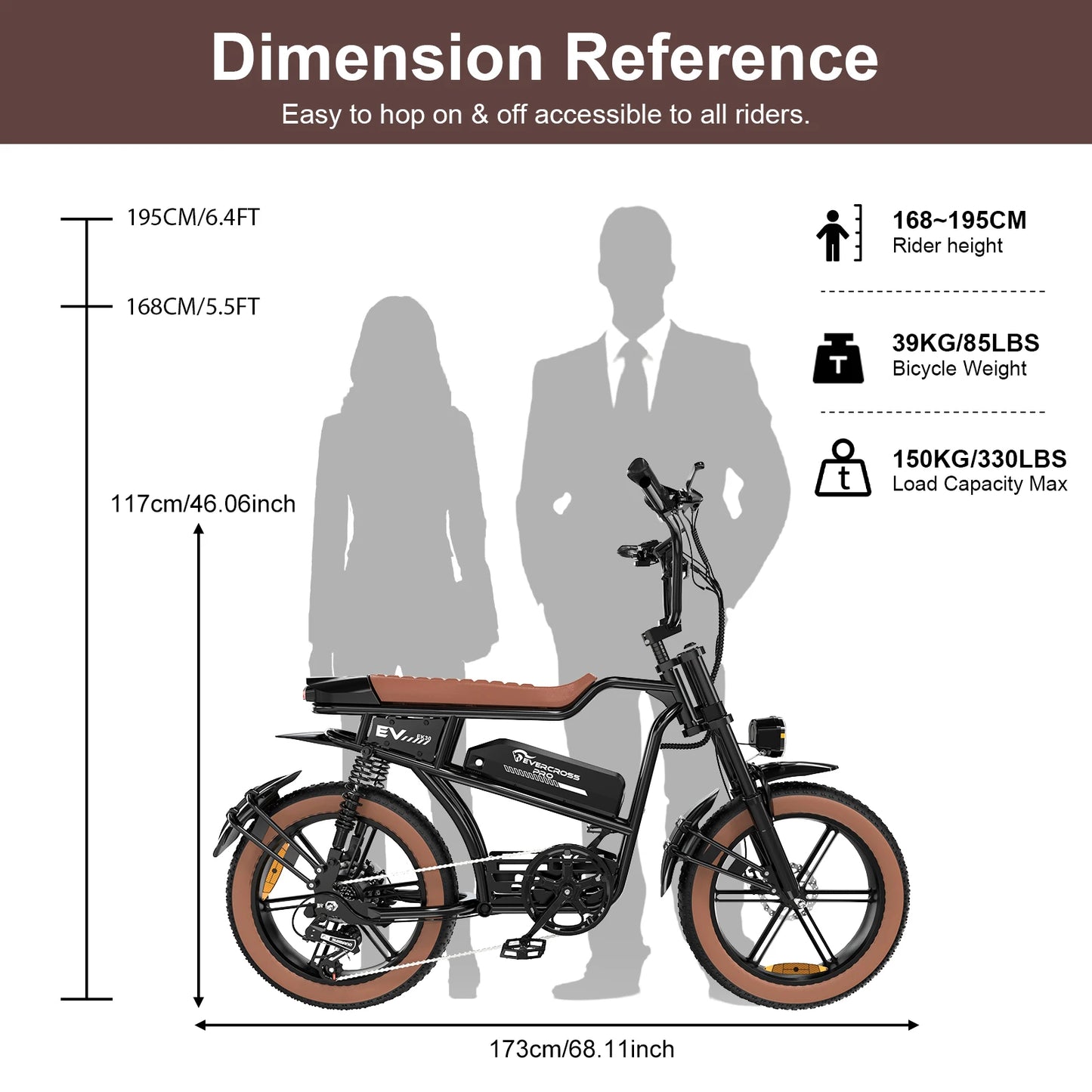 EVERCROSS EK30 1000W Electric Bike for Adults, 20" Fat Tire Electric Bicycle, 23MPH + 60 Miles, 48V15AH Ebike, 7-Speed