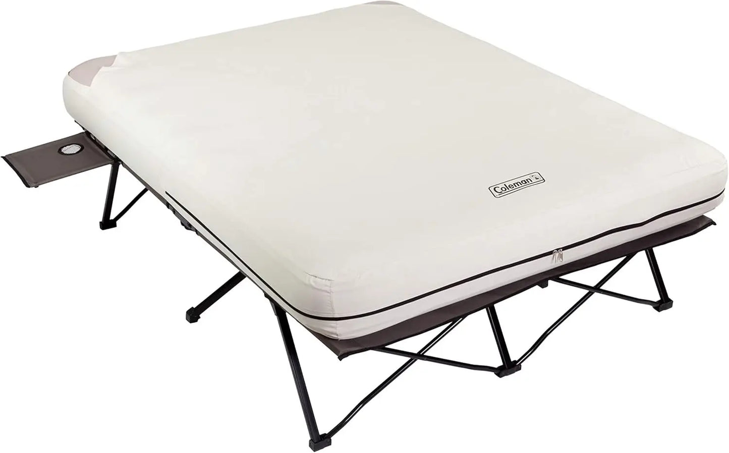 Camping Cot, Air Mattress, & Pump Combo, Folding Camp Cot & Air Bed with Side Table & Battery-Operated Pump