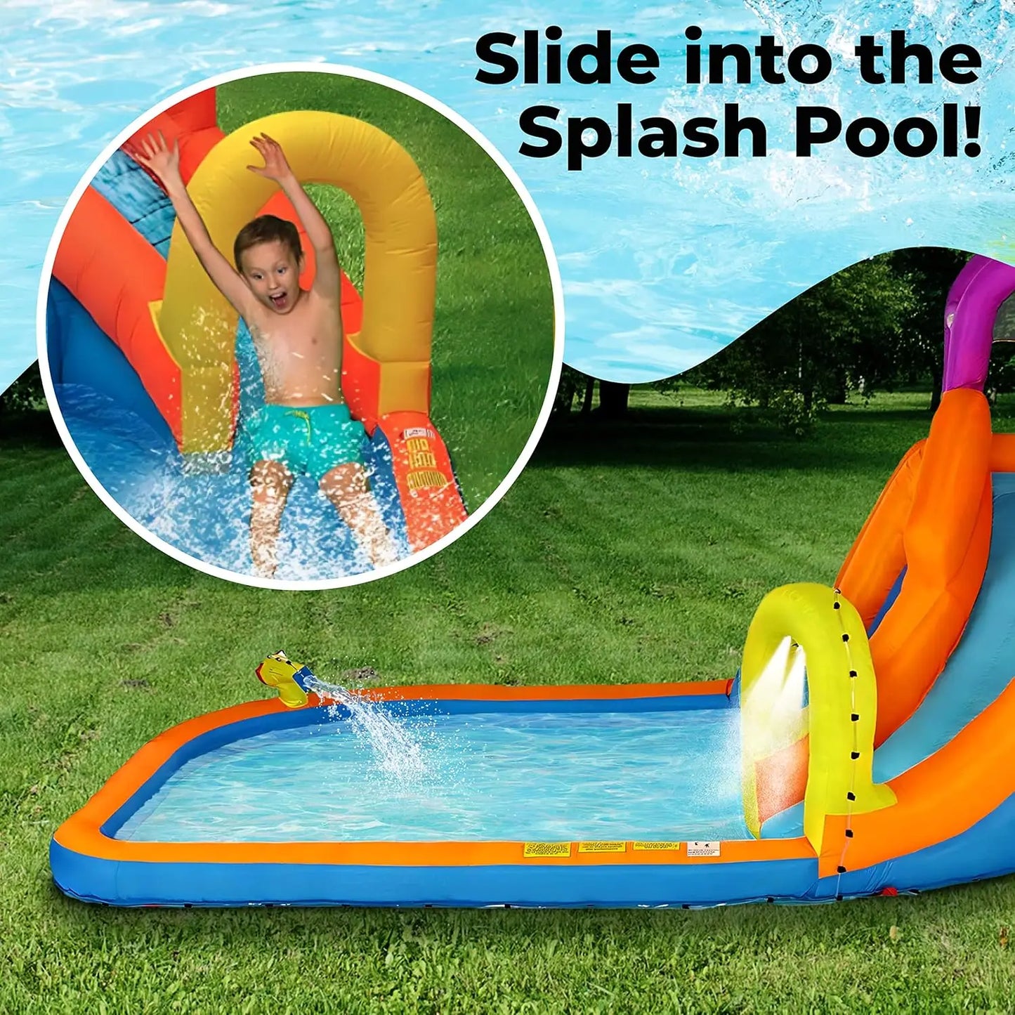 Inflatable Water Slide for Kids -Climbing Wall, Water Cannon and Splash Pool