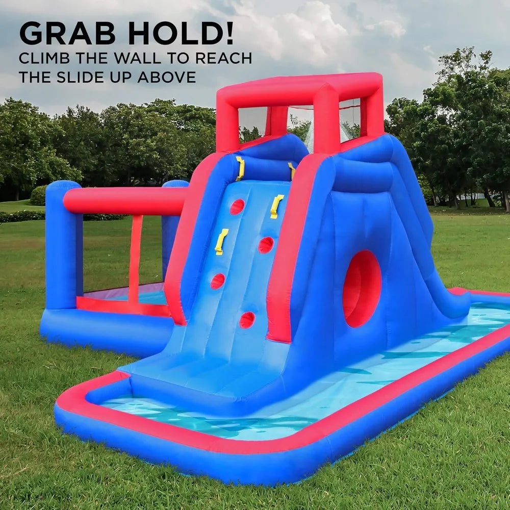 2-in-1 Bounce & Blast Inflatable Water Slide Park Climbing Wall