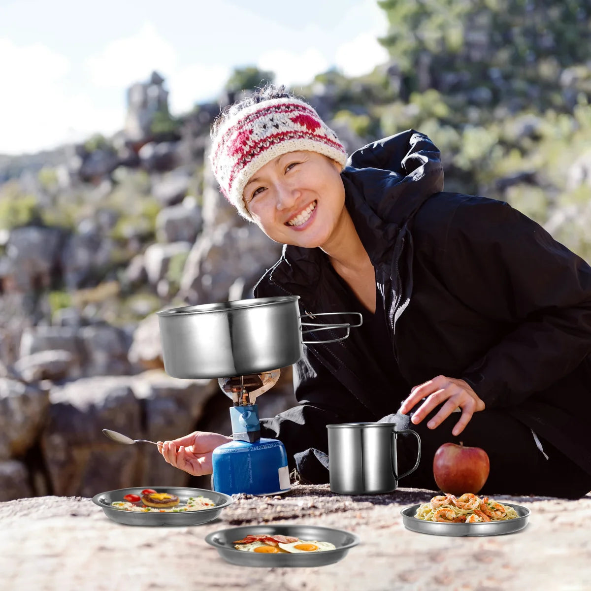 Stainless Steel Pan Cooking Tool Portable Camping Kettle Cookware Sets