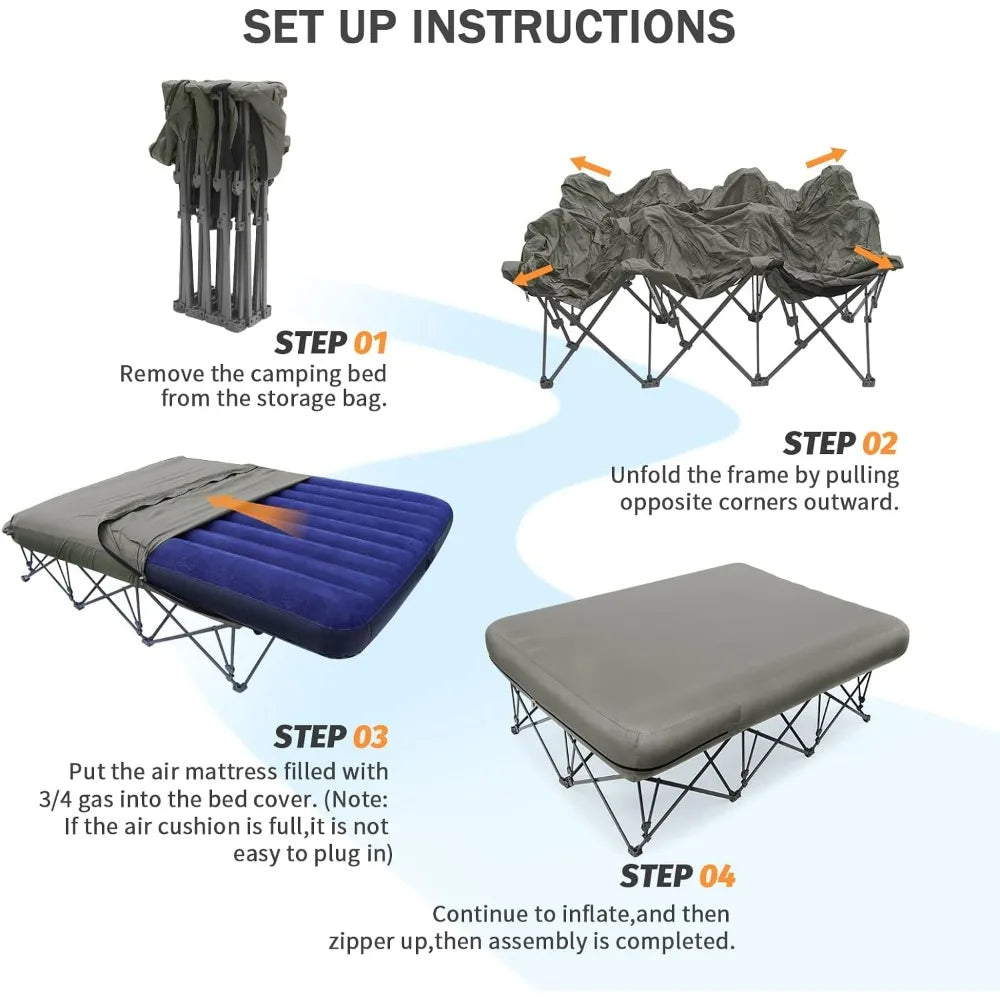 2 Person Camping Cot,Folding Camping Bed with Inflatable Air Mattress and Carry Bag