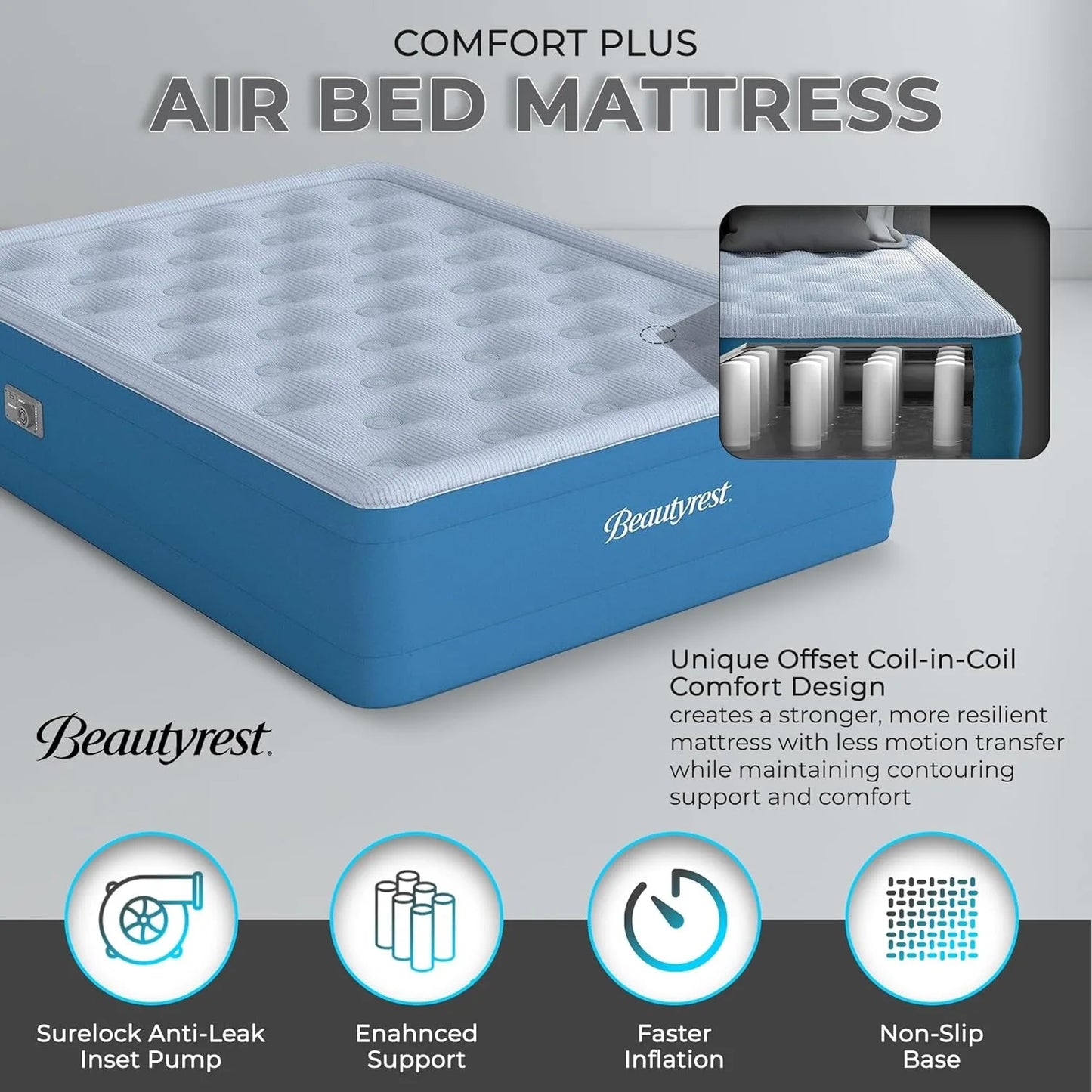 Comfort Plus Air Bed Mattress with Built-in Pump and Plush Cooling Topper, 17"