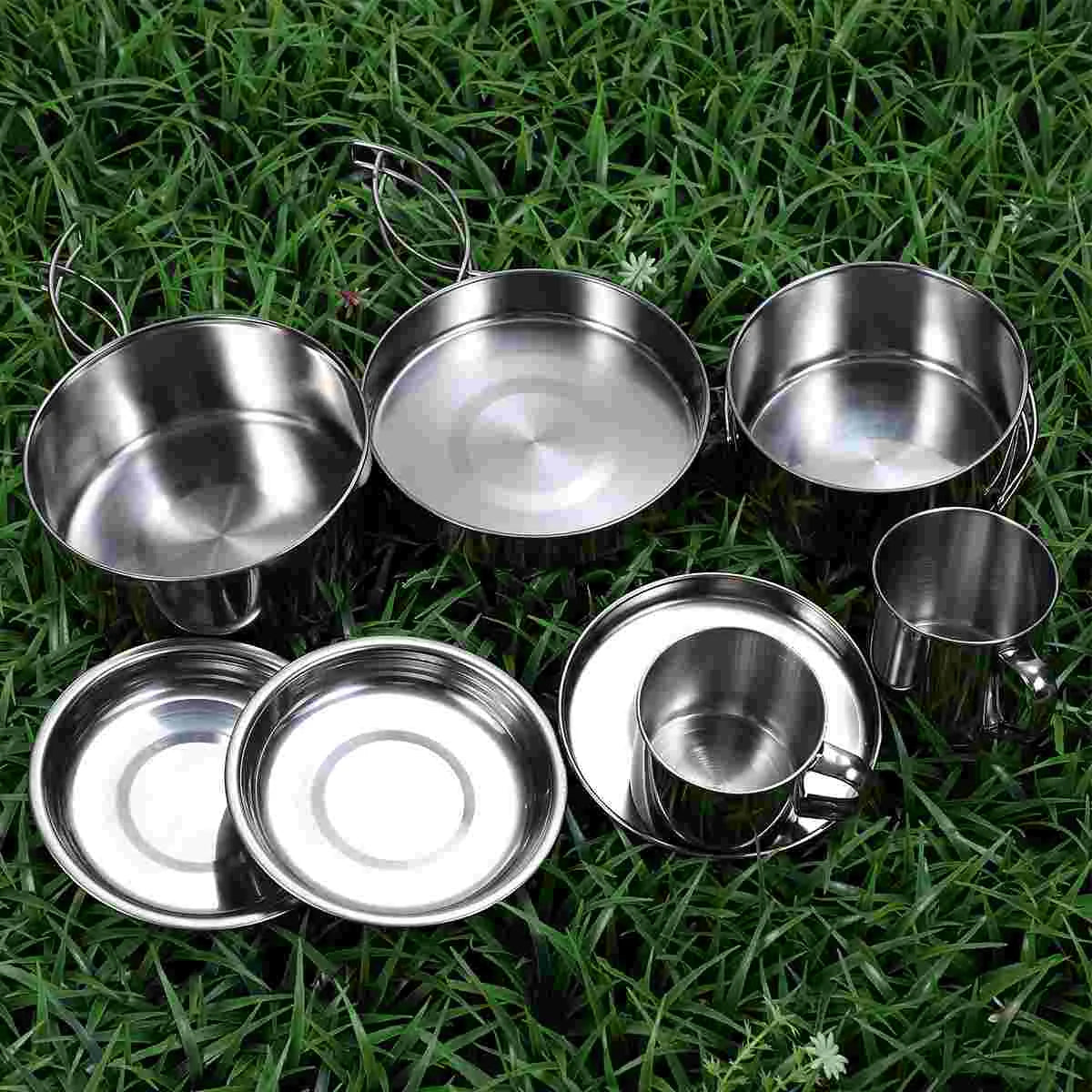 Stainless Steel Pan Cooking Tool Portable Camping Kettle Cookware Sets