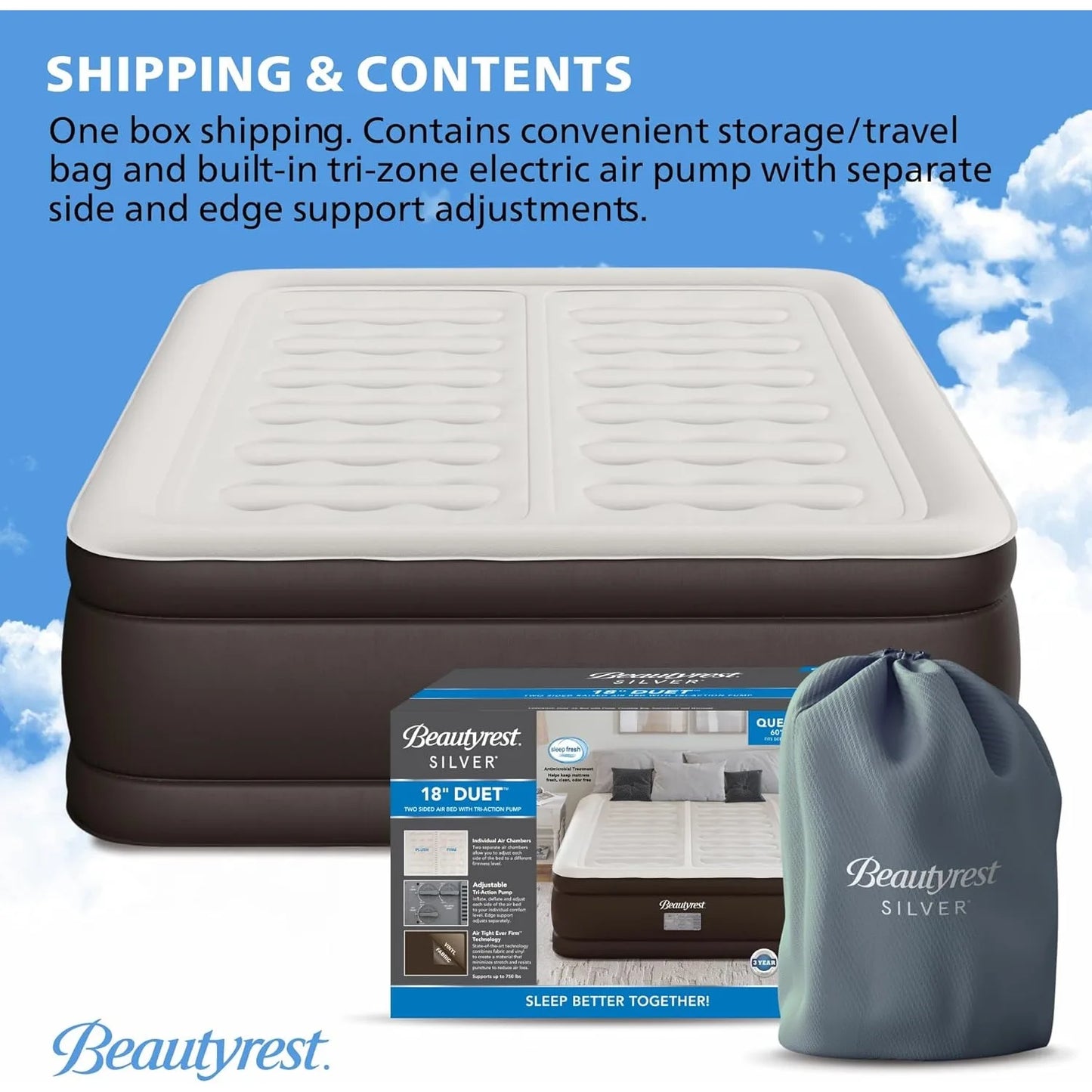 Duet 18" Queen Air Mattress - Dual Control Sleep Zones Edge Support, Built-in High-Speed Pump