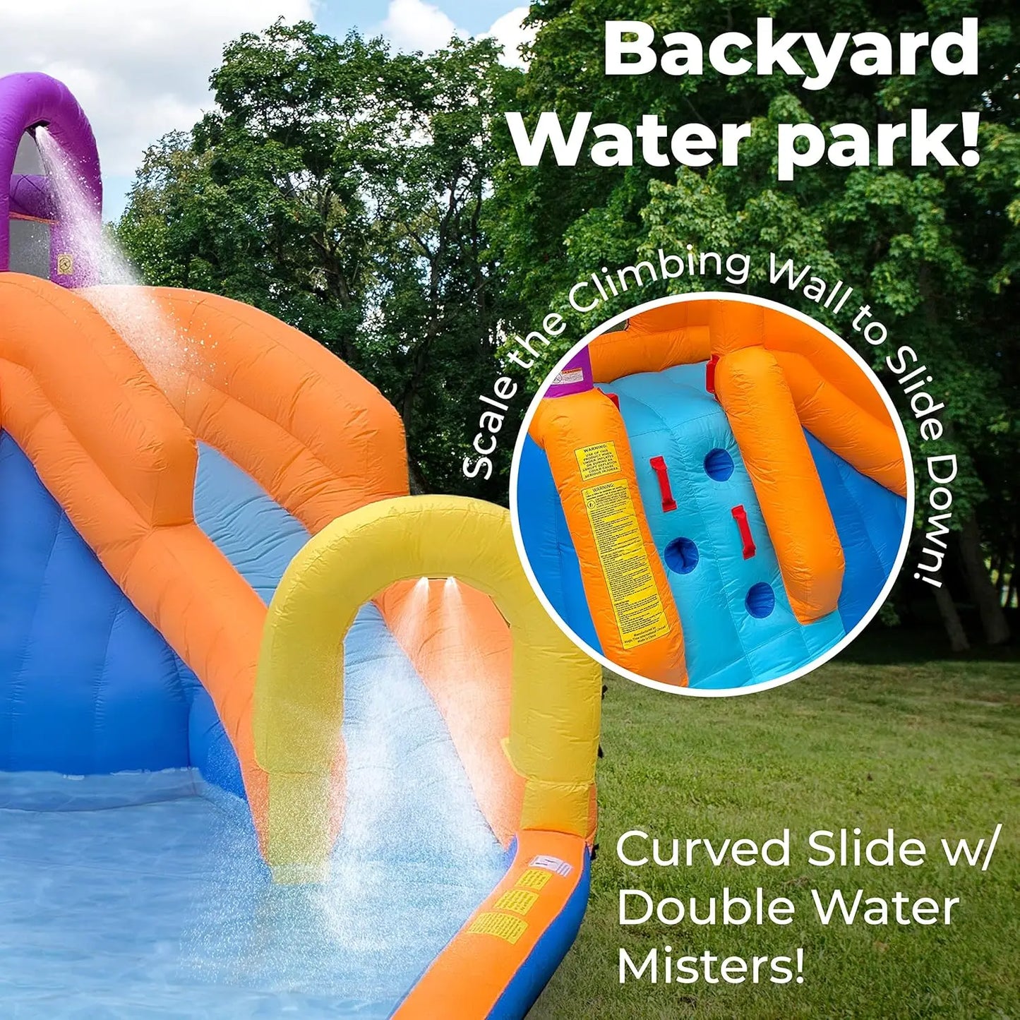 Inflatable Water Slide for Kids -Climbing Wall, Water Cannon and Splash Pool