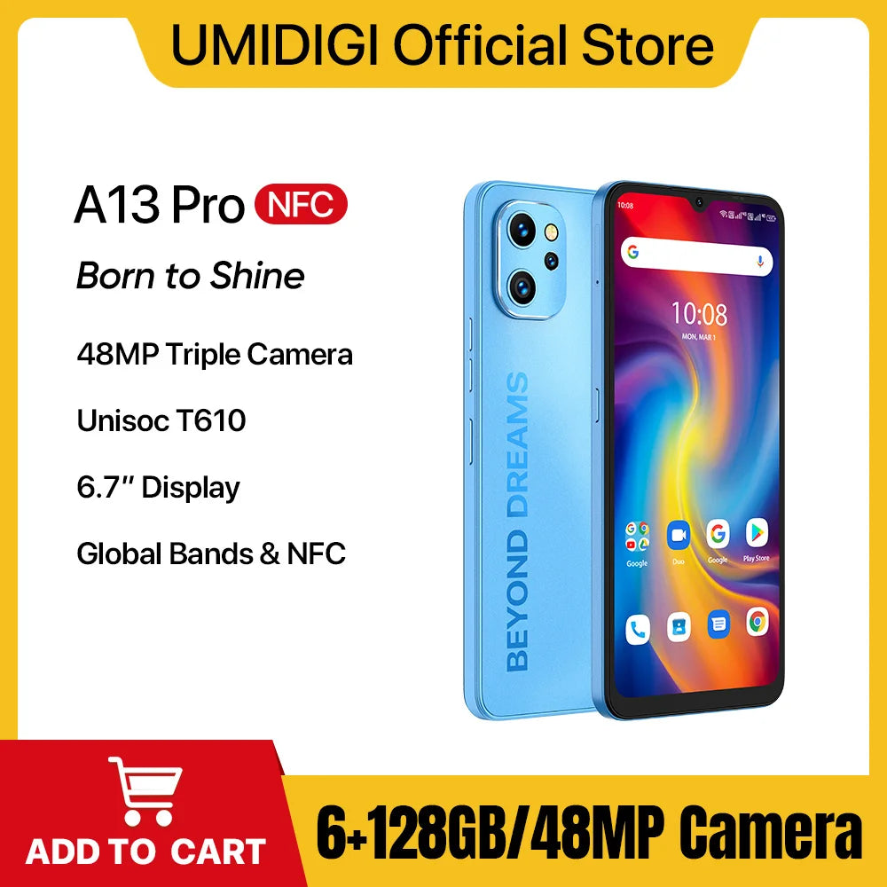 UMIDIGI A13 Pro Android Smartphone NFC 48MP AI Triple Camera 6GB 128GB 6.7" Full Display 5150mAh Global Version Cellphone