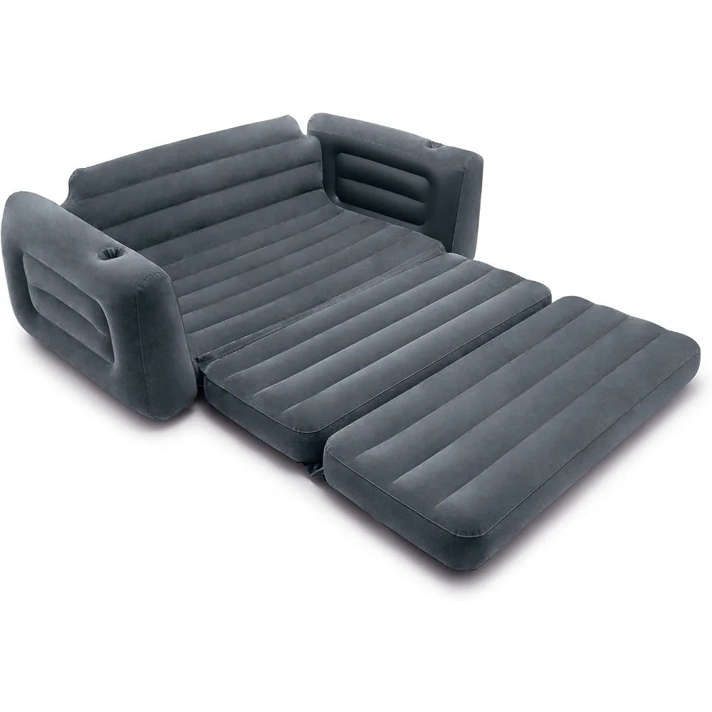 2 in 1 Inflatable Pull Out Sofa and Queen Size Air Bed Mattress with Cup Holders