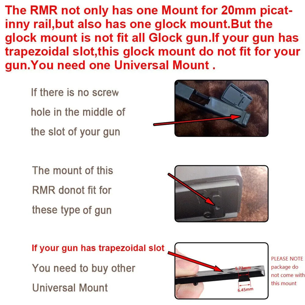 Tactical Mini RMR Red Dot Sight Collimator Glock Rifle Reflex Sight Scope