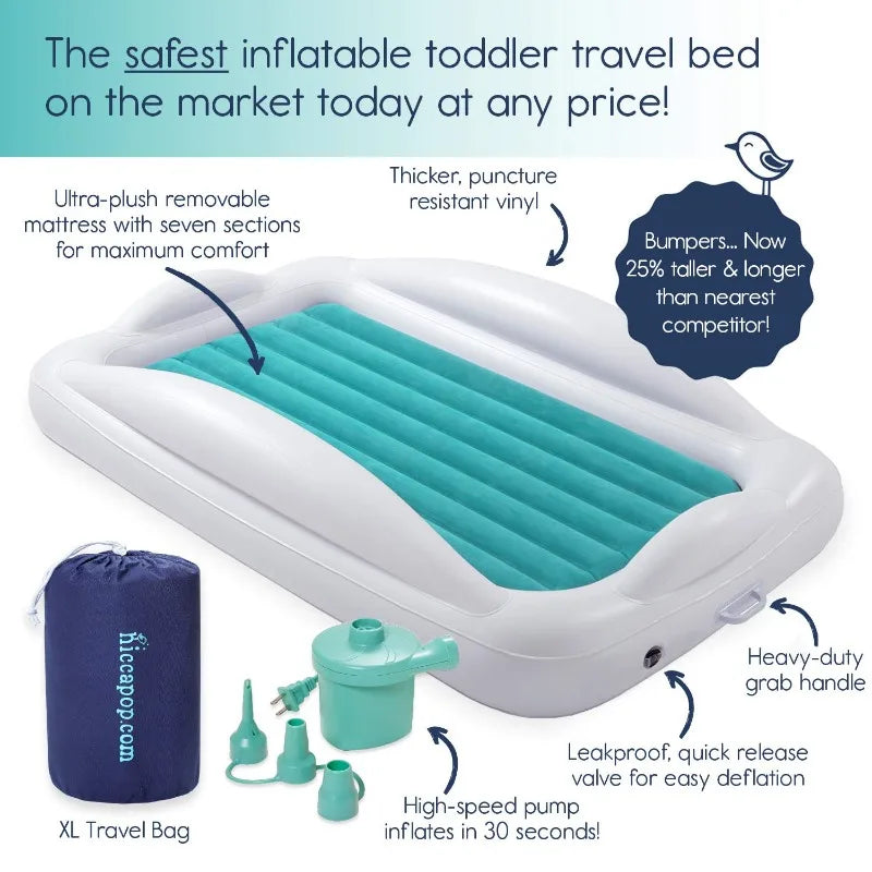 Inflatable Toddler Travel Bed with Safety Bumpers Portable Toddler Bed for Kids