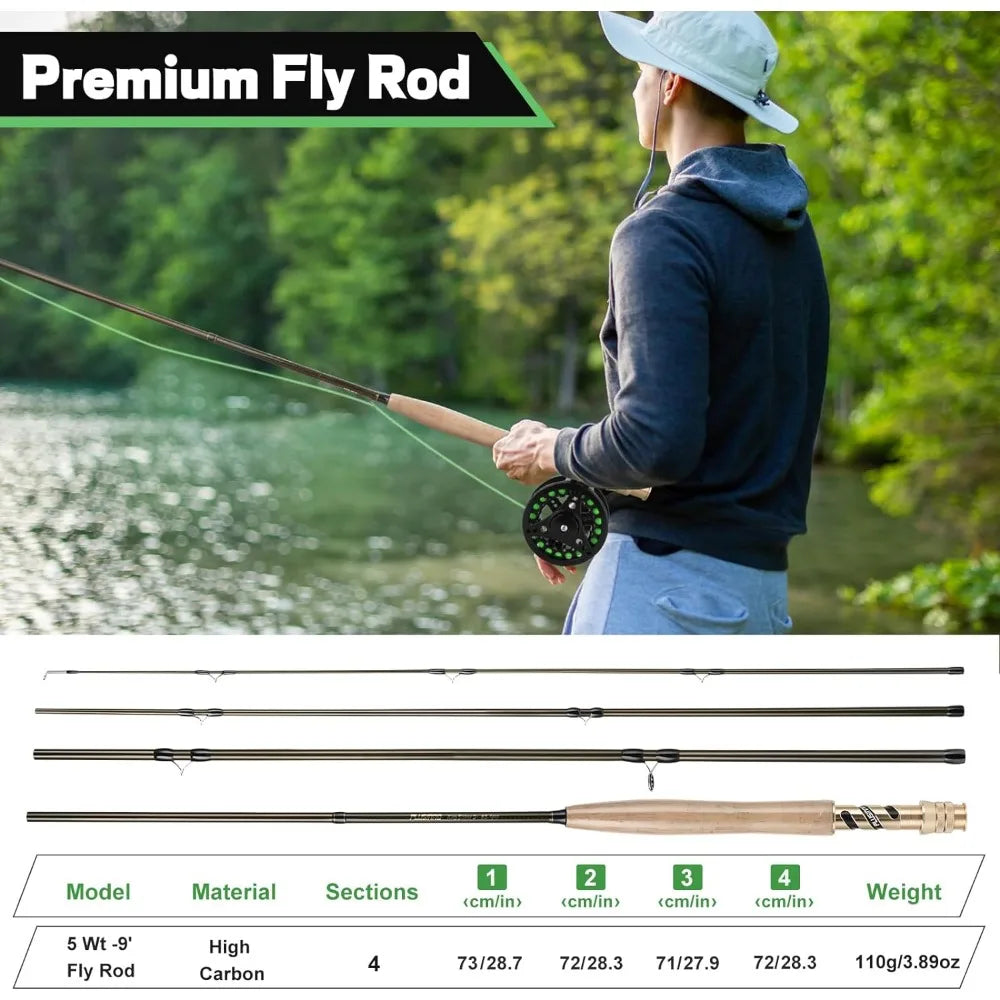 Fly Fishing Rod and Reel Combo, 4 Piece Lightweight Ultra-Portable Graphite Fly Rod 5/6 Complete Starter Package