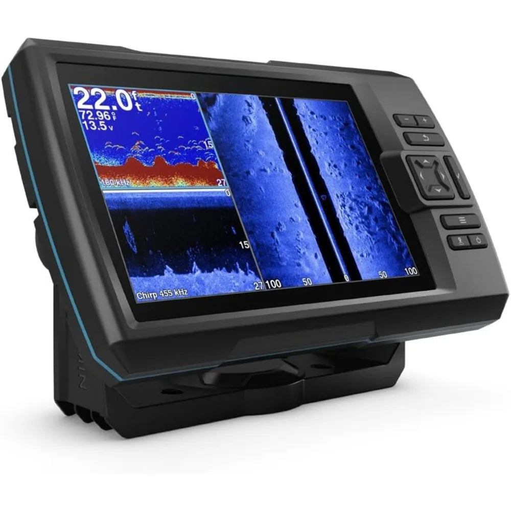 7" GPS Fishfinder with Chirp Traditional, ClearVu and SideVu Scanning Sonar Transducer and Built  Contours Mapping Software