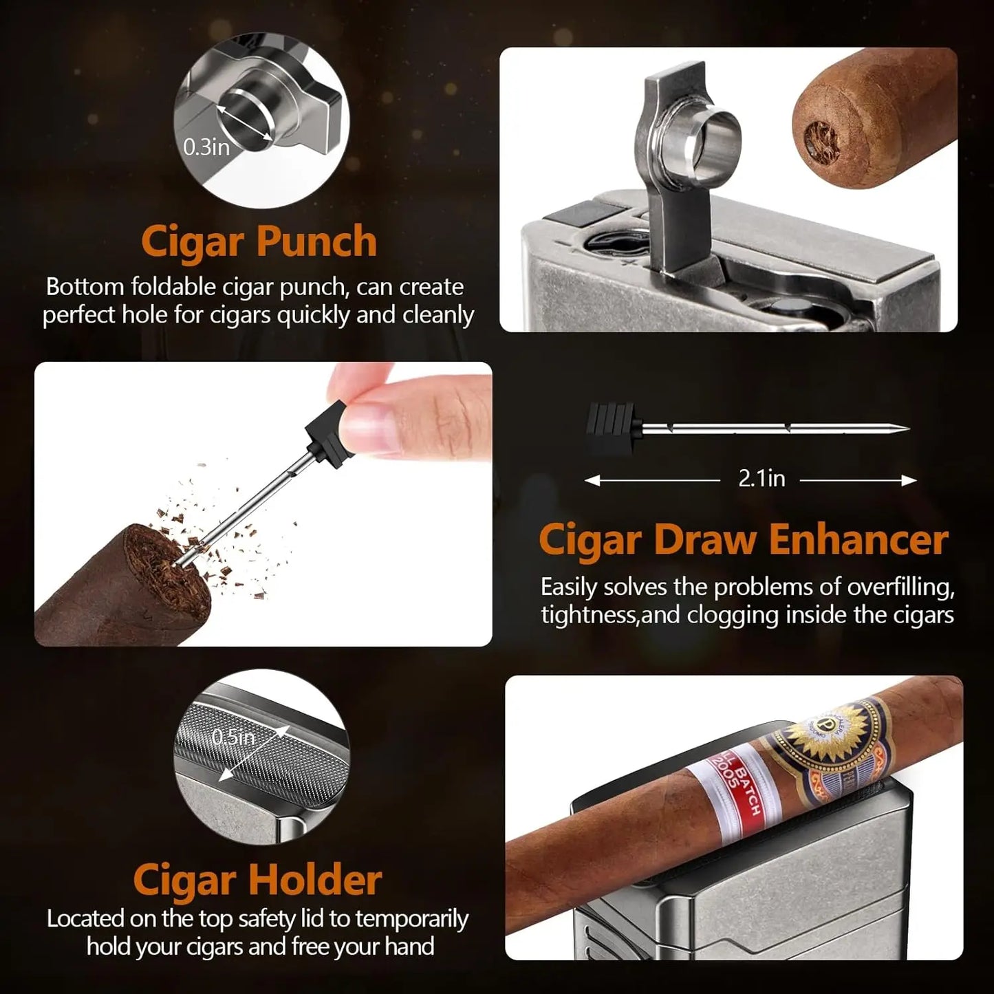 Scotte Cigar Lighter 4 Jet Flame,Refillable Butane Lighter