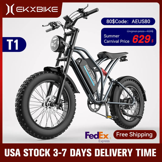 EKX T1 Electric Bike 20‘’*4.0 Fat Tires 1000W Motor 48V20AH Lithium Battery Road Electric Bicycle