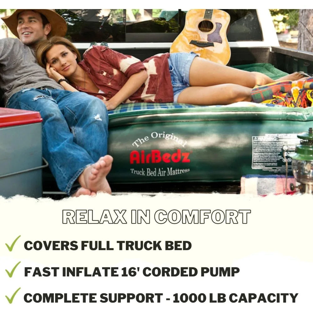 AirBedz Lite PPI PV202C Full Size, Short 6'-6.5' Truck Bed Air Mattress with DC Corded Pump (76"x63"x12" Inflated)