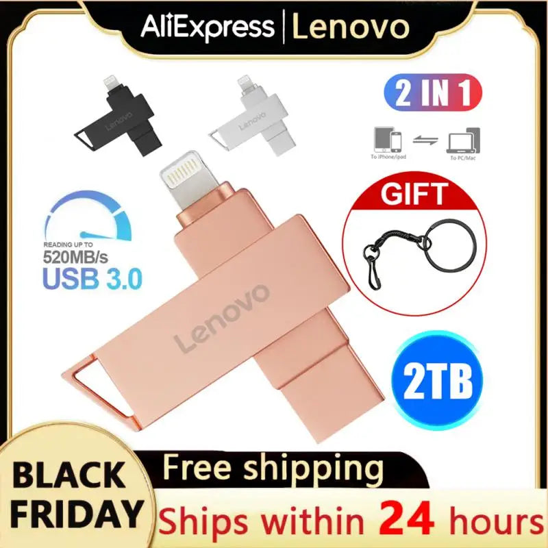 Lenovo 2TB 128GB Lightning Pen Drive USB 3.0 OTG USB Flash Drive For Iphone ipad Android 1TB Pendrive 2 in 1 Memory Stick for PC