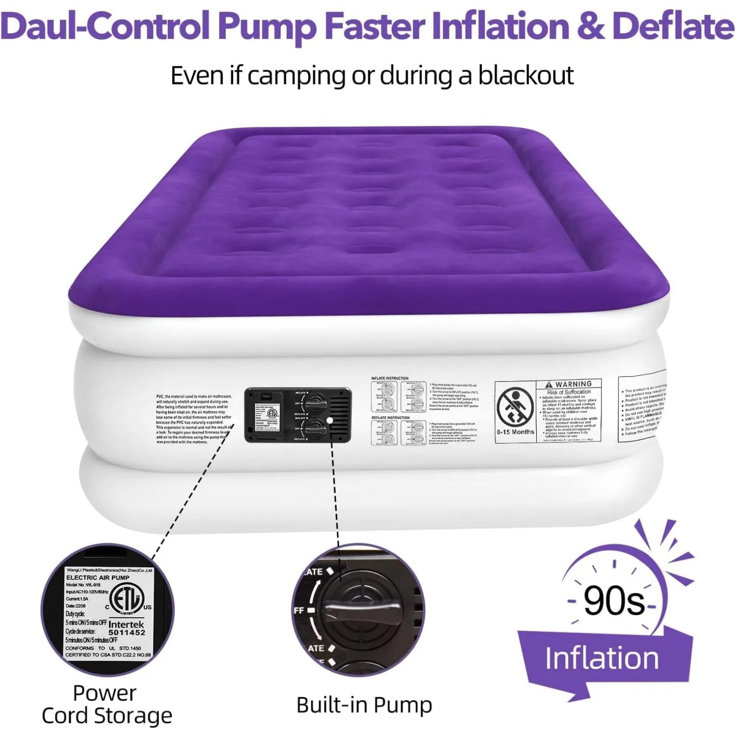 Twin Air Mattress with Built in Pump,16" Durable Blow Up Bed Double-High