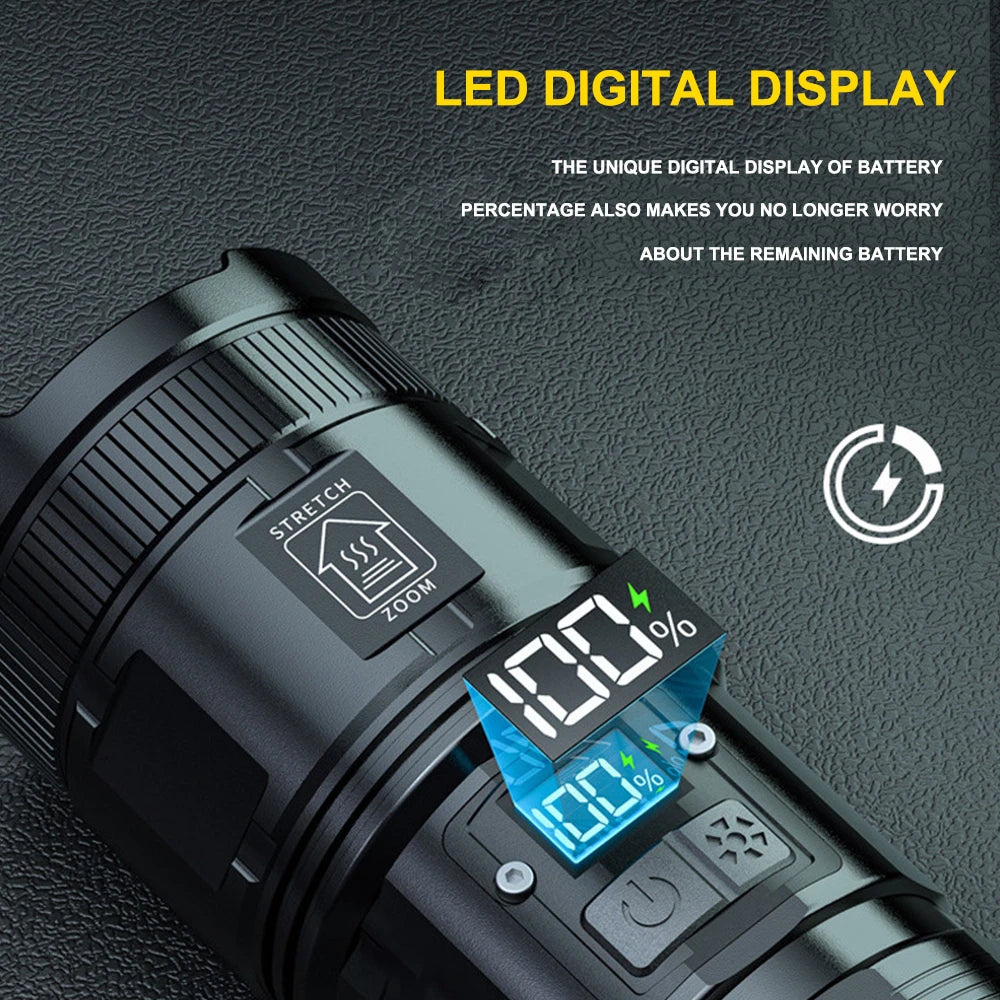 120000 Lumens Super Bright LED Flashlight Rechargeable Type C 9000 mAh