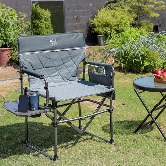 Heavy Duty Camping Chair with Compact Size, Portable Directors Chair with Side Table and Pocket