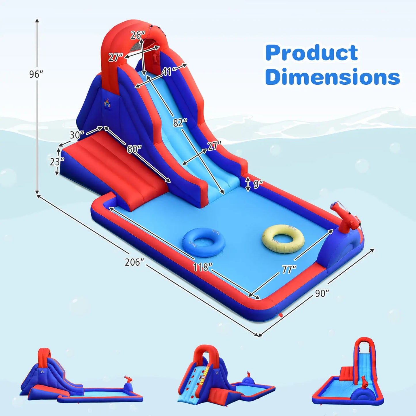 Costway Inflatable Water Slide Park w/ Climb Slide