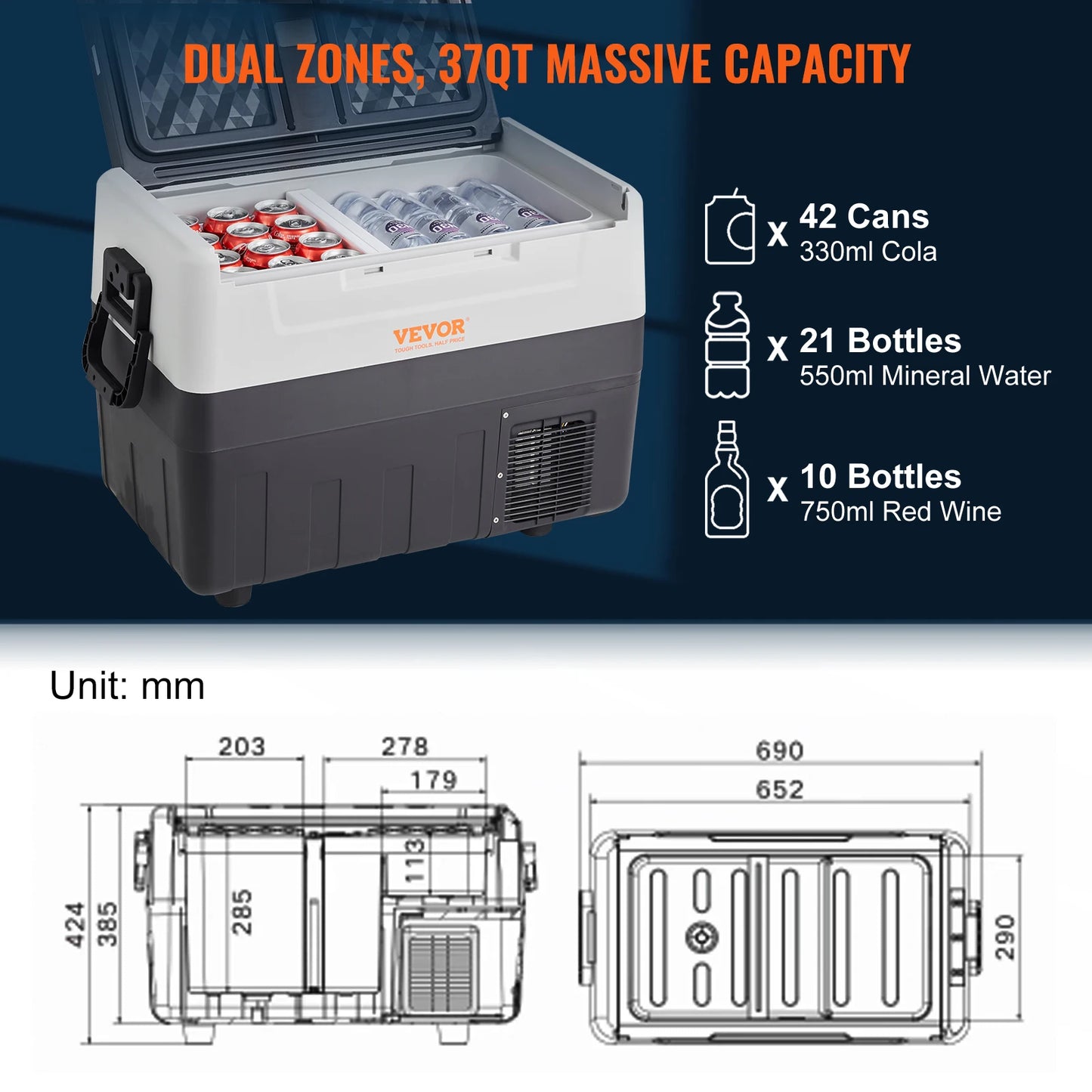 VEVOR 35L 45L 55L Car Refrigerator Mini Fridge Freezer Portable Compressor Cooler Ice Box Keep Cool for Camping Travelling