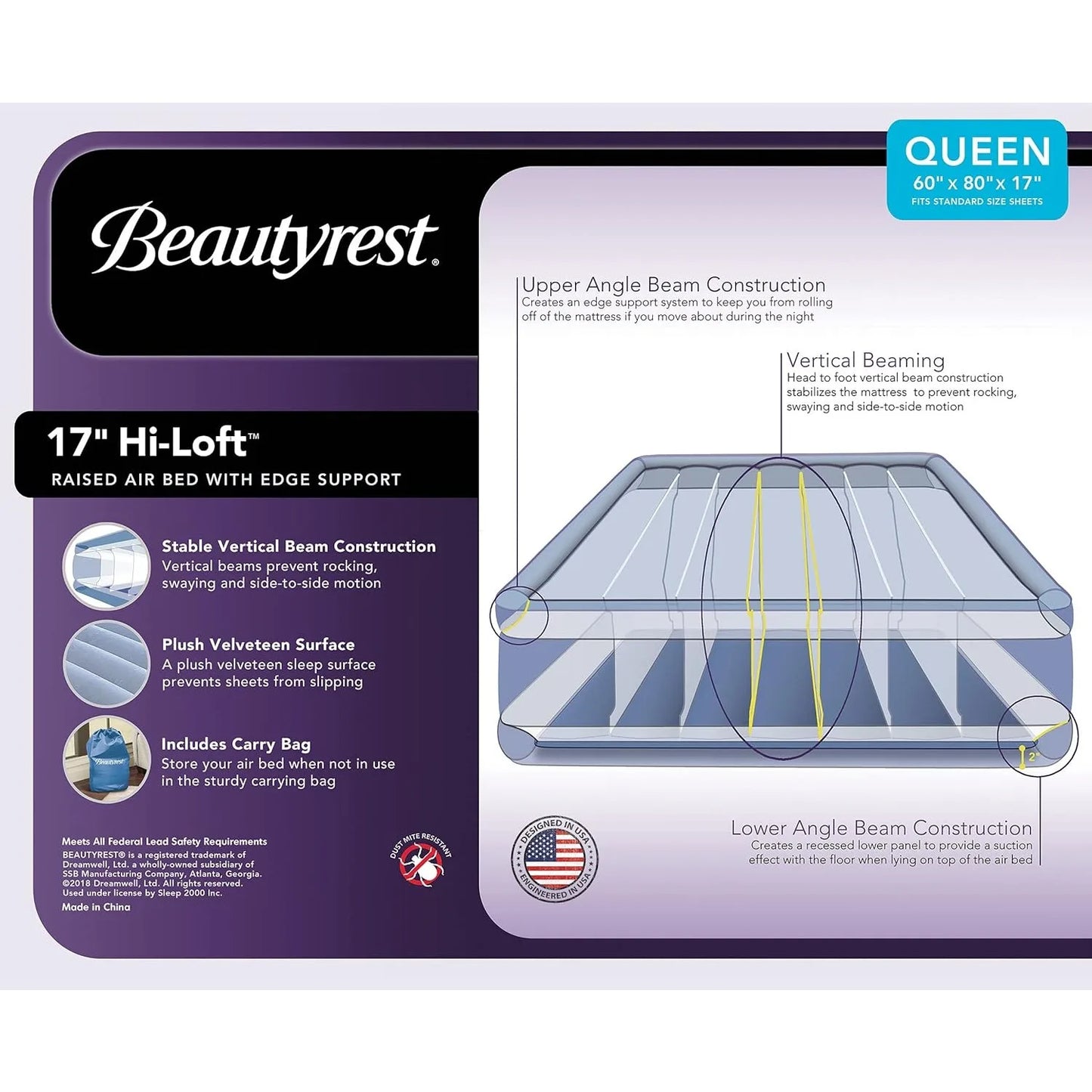 Hi Loft Air Bed Mattress with Pump and Edge Support, 17" Queen