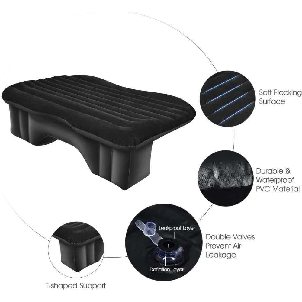 Inflatable Car Air Mattress, Backseat SUV Air Bed with Pillow, Portable Truck Air Mattress