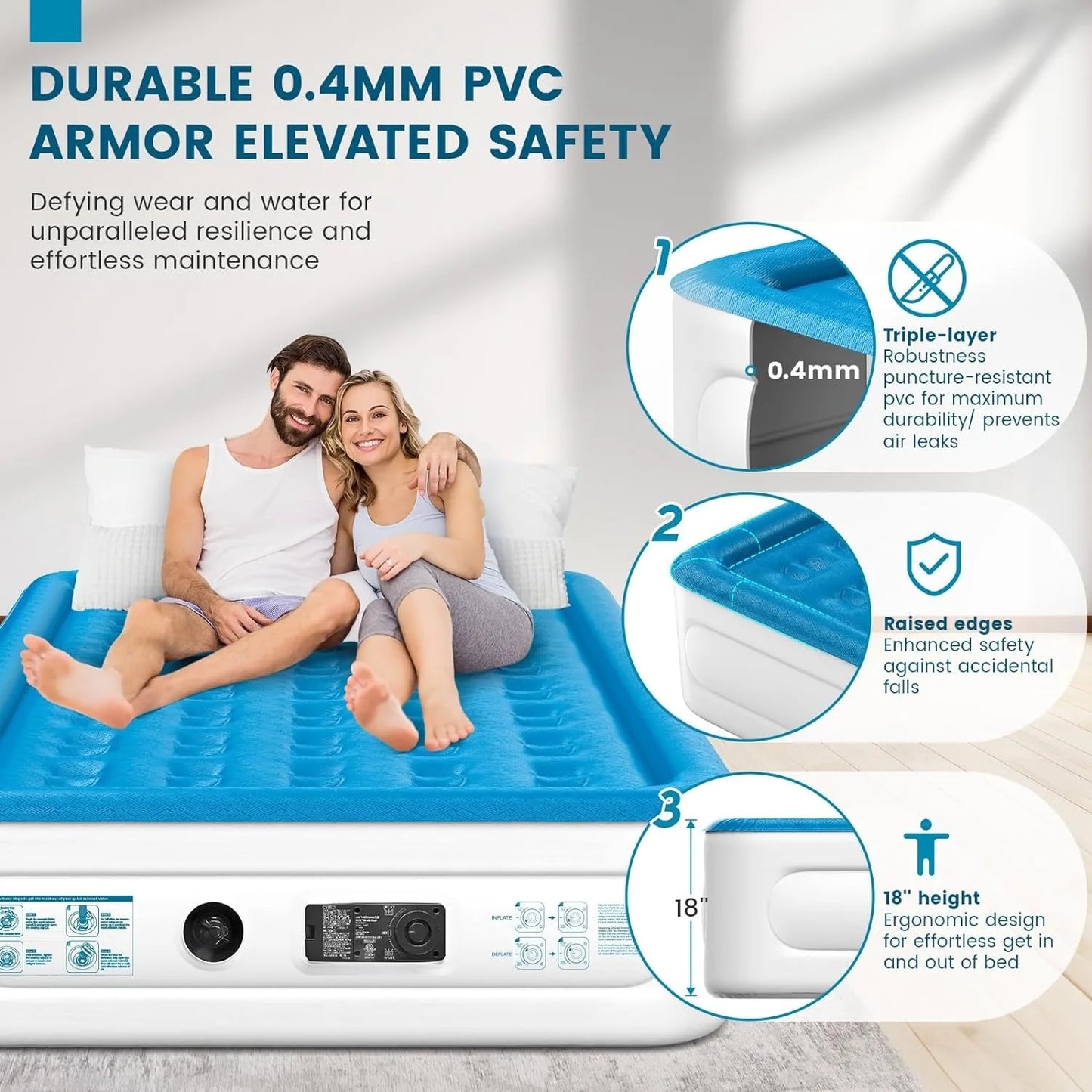 Luxury Air Mattress Queen with Built in Pump, 18'' High Double Mattress Self Inflating Air Bed