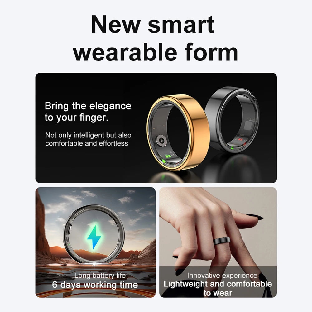 R02 Smart Ring Sleep Monitor 5.0 Bluetooth Fitness Tracker Sports Ring Heart Rate Tracker IP68 & 5ATM Waterproof for Android/IOS