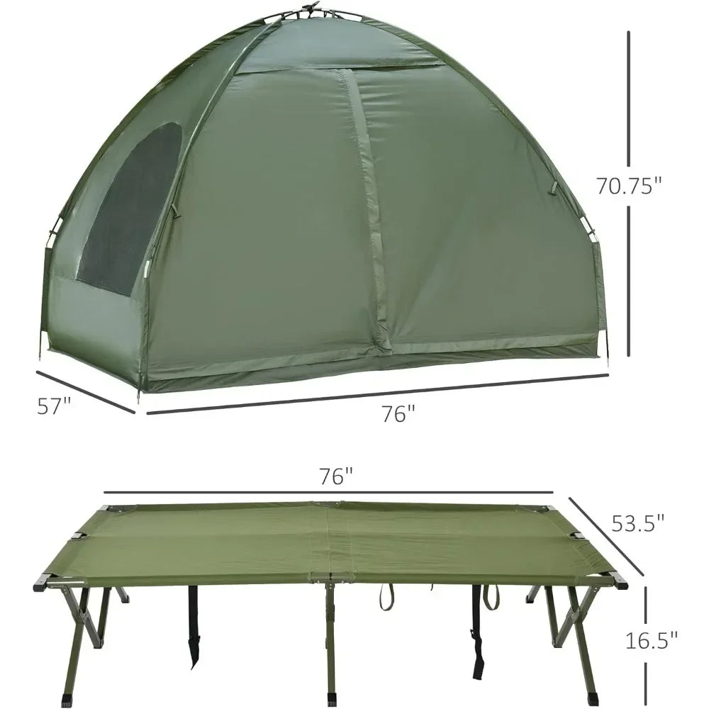 Foldable Camping Cot with Tent, Bedspread and Thick Air Mattress