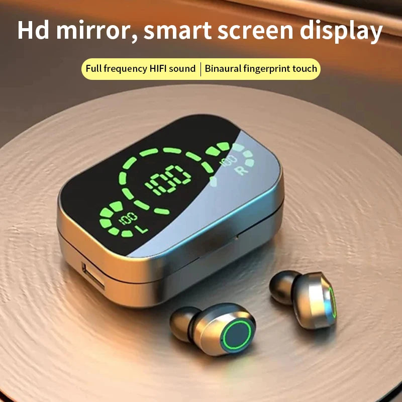 2024 New Three-screen Intelligent Digital Display Power Wireless Earphones High-end Fashionable Mirror Earphones