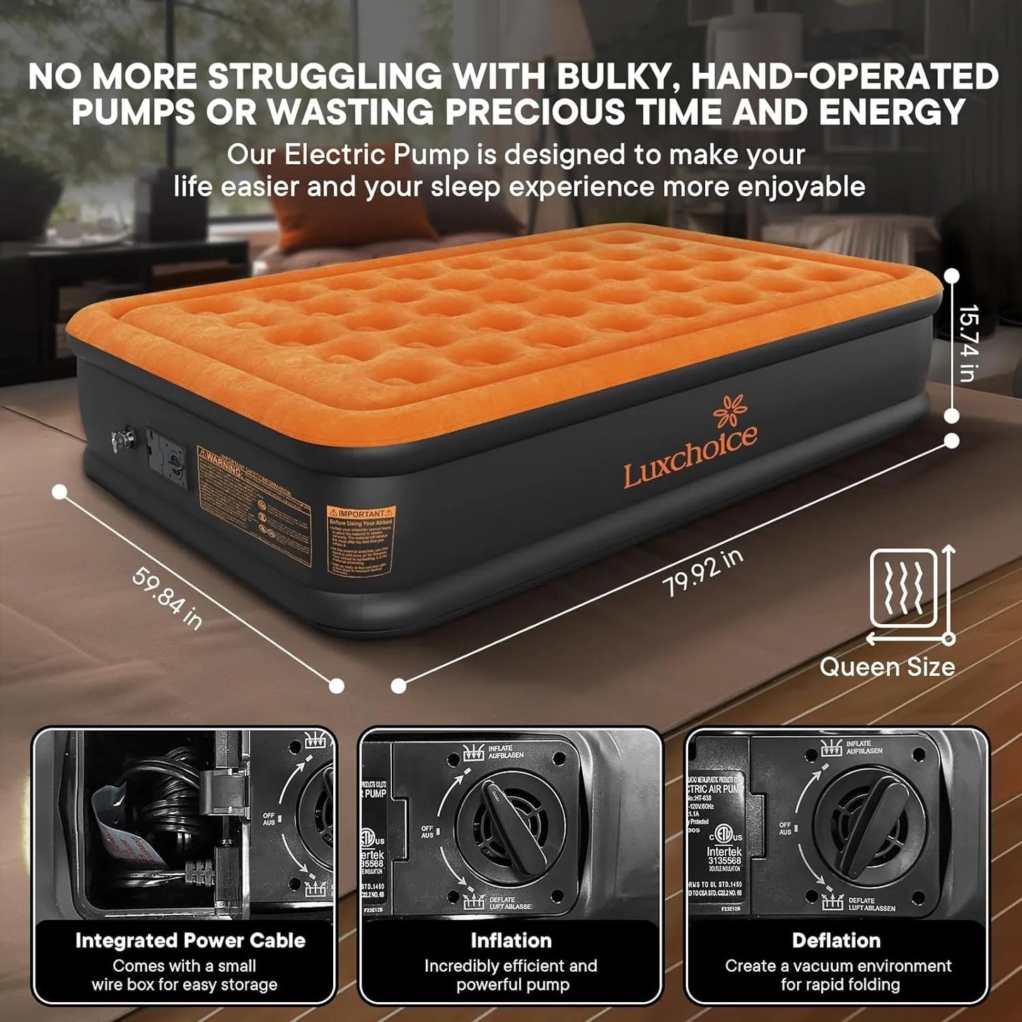 Queen Inflatable Mattress with Built-in Pump