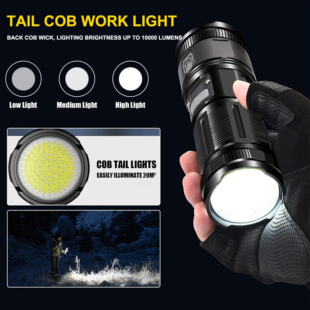 120000 Lumens Super Bright LED Flashlight Rechargeable Type C 9000 mAh