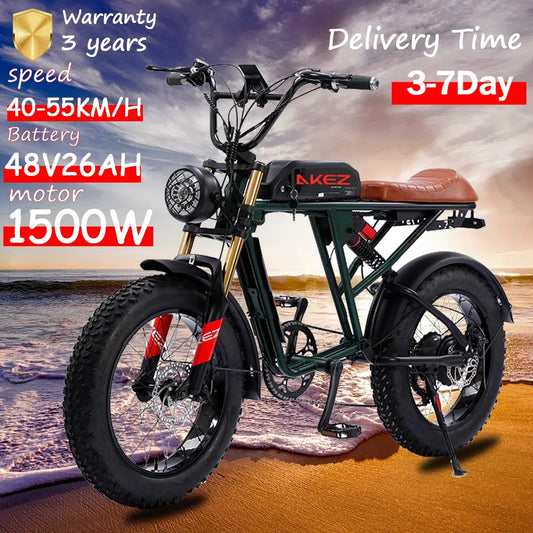 Smart and Powerful AKEZ 1500W 26AH 48V Lithium Full Suspension Folding Mountain Electric Bike