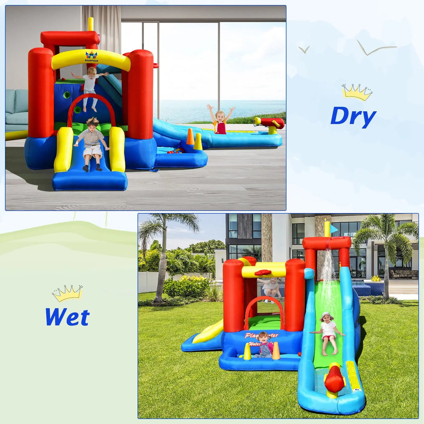 9-in-1 Inflatable Water Slide Kids Bounce Castle Giant Water Park w/ 860W Blower