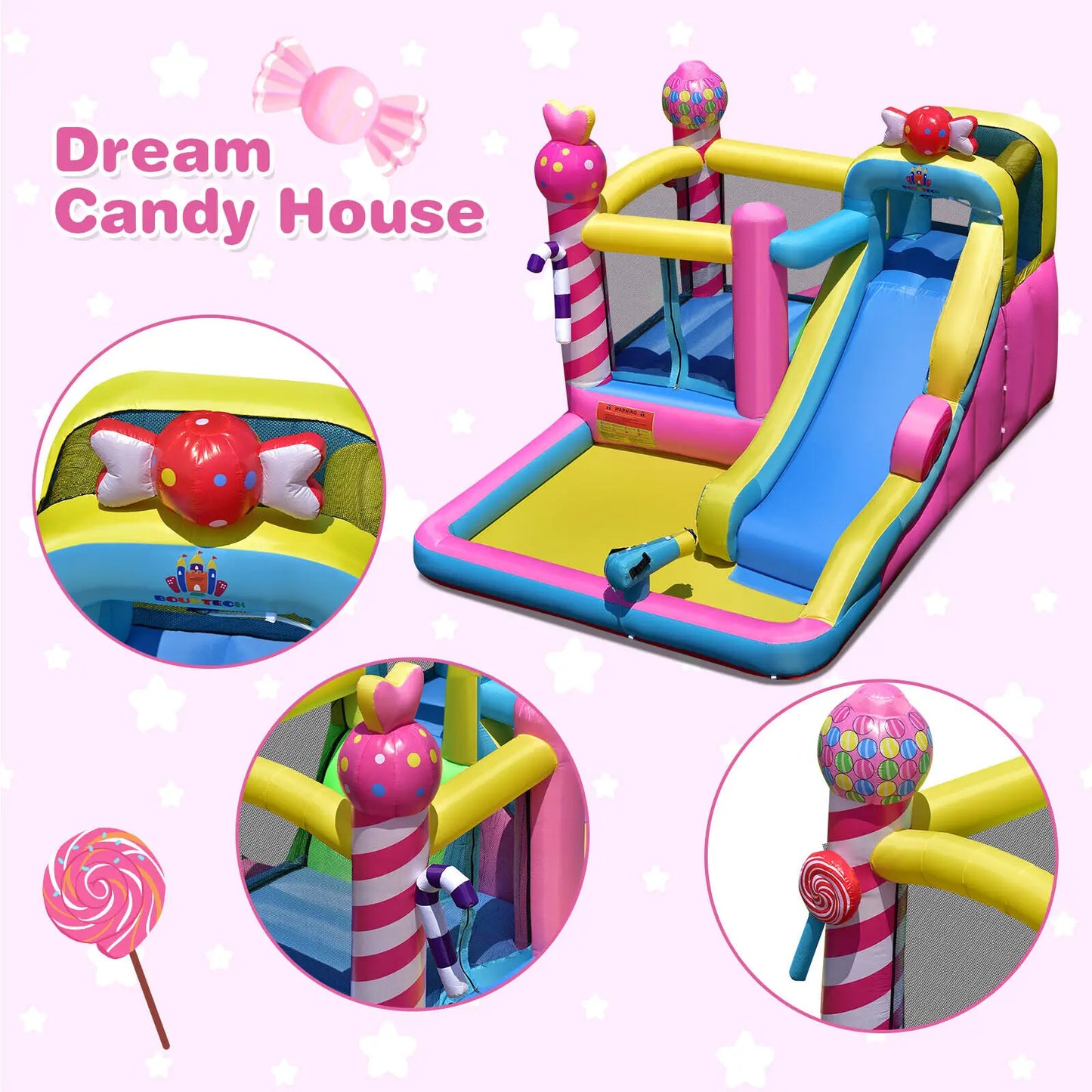 Costway Inflatable Bounce House Sweet Candy Bouncy Castle W/ Water Slide