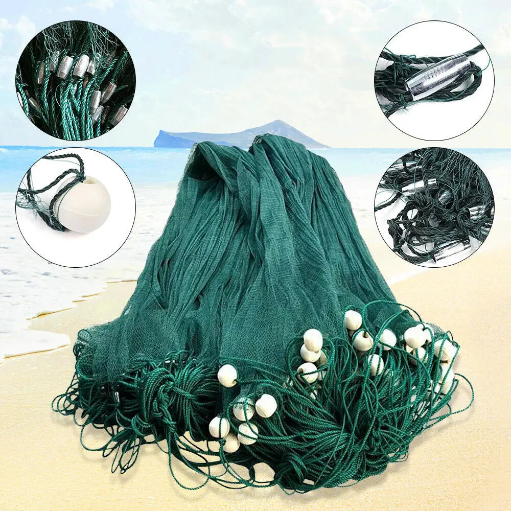 33Ft/65Ft Fishing Drag Net Beach Seine Bait Fish Mesh with Floats Durable Beach Drag Bait Fishing Net