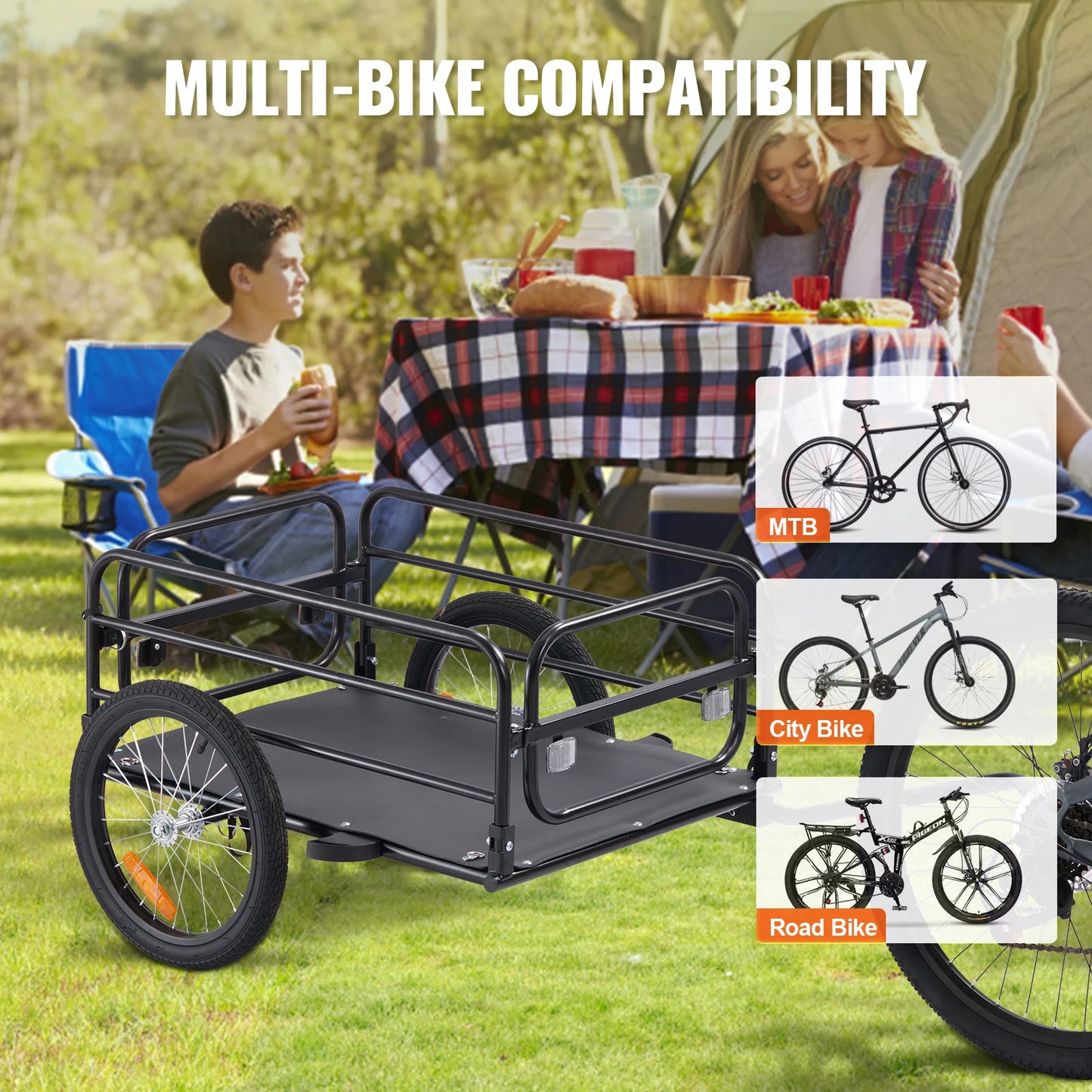 VEVOR 160 lbs Bike Cargo Trailer Foldable Storage Bicycle Wagon Cart with 16" Wheels Safe Reflectors Fits 22"-28" Bike Wheels