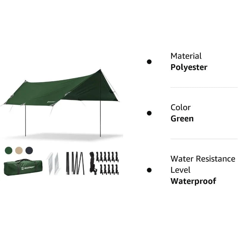 Bessport Camping Tarp, 16×9.8FT Tarp with 2 Poles, Lightweight