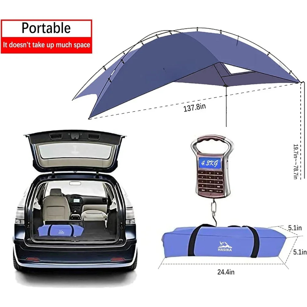 Awning, Versatility Camping Tent and Overlanding Portable Teardrop Awning Canopy Tear Resistant Tarp with 2 Sandbags