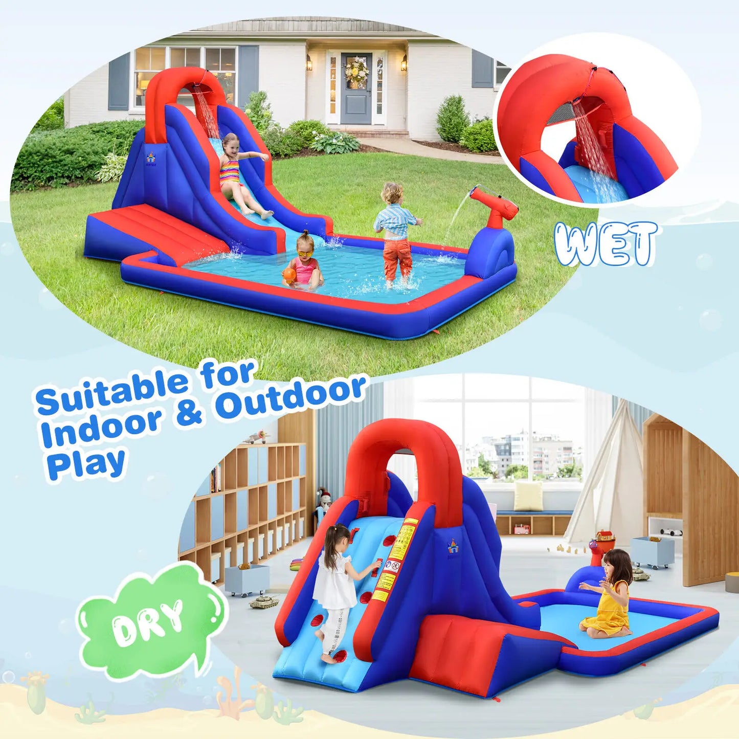 Costway Inflatable Water Slide Park w/ Climb Slide