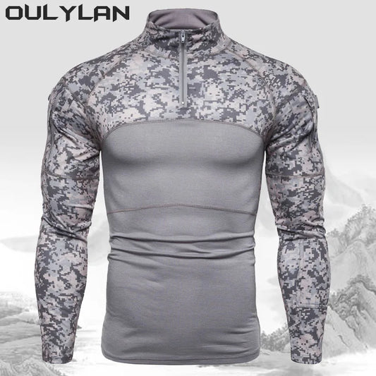 2024 Men's Military T-shirt Outdoor Elastic Fitness Camo Tactical Tops Long sleeved