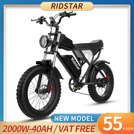 Ridstar Q20 Electric Bike 2000W 48V 40AH Waterproof  Powerful Dual motor 20*4.0 Fat Tire For Mountain Electric Bicycle For Adult