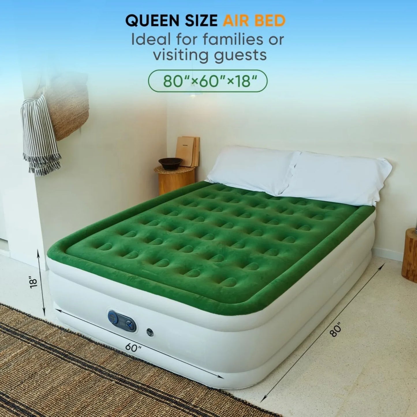 Air Mattress Queen Size with Built-in Pump Firm Support Quick Self Air Bed with Manual Inflation Valve for Home Guest Camping